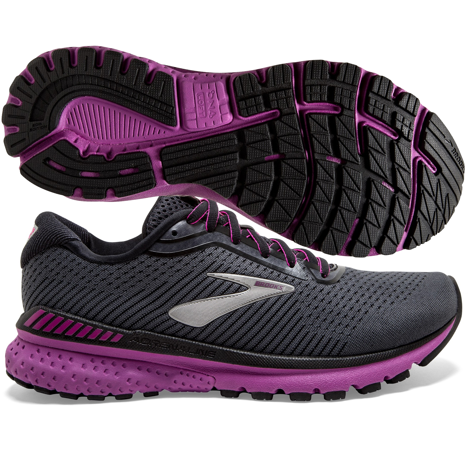 BROOKS ADRENALINE GTS 20 WOMENS LADIES SUPPORT RUNNING TRAINERS SHOES BLACK 