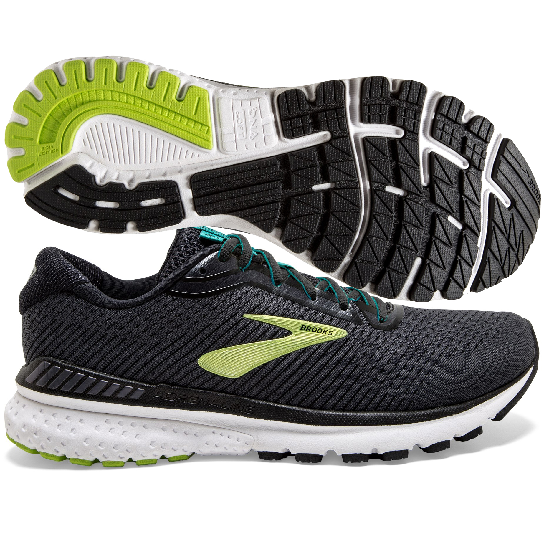 Buy Brooks Mens Adrenaline GTS 20 Running Shoe, Black/Lime/Blue Grass, 7  Narrow at