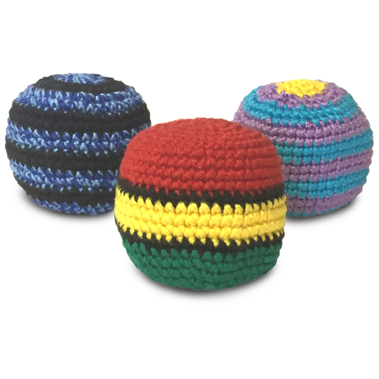 Pack of THREE Sipa Sipa original crocheted knitted footbag hacky sack 